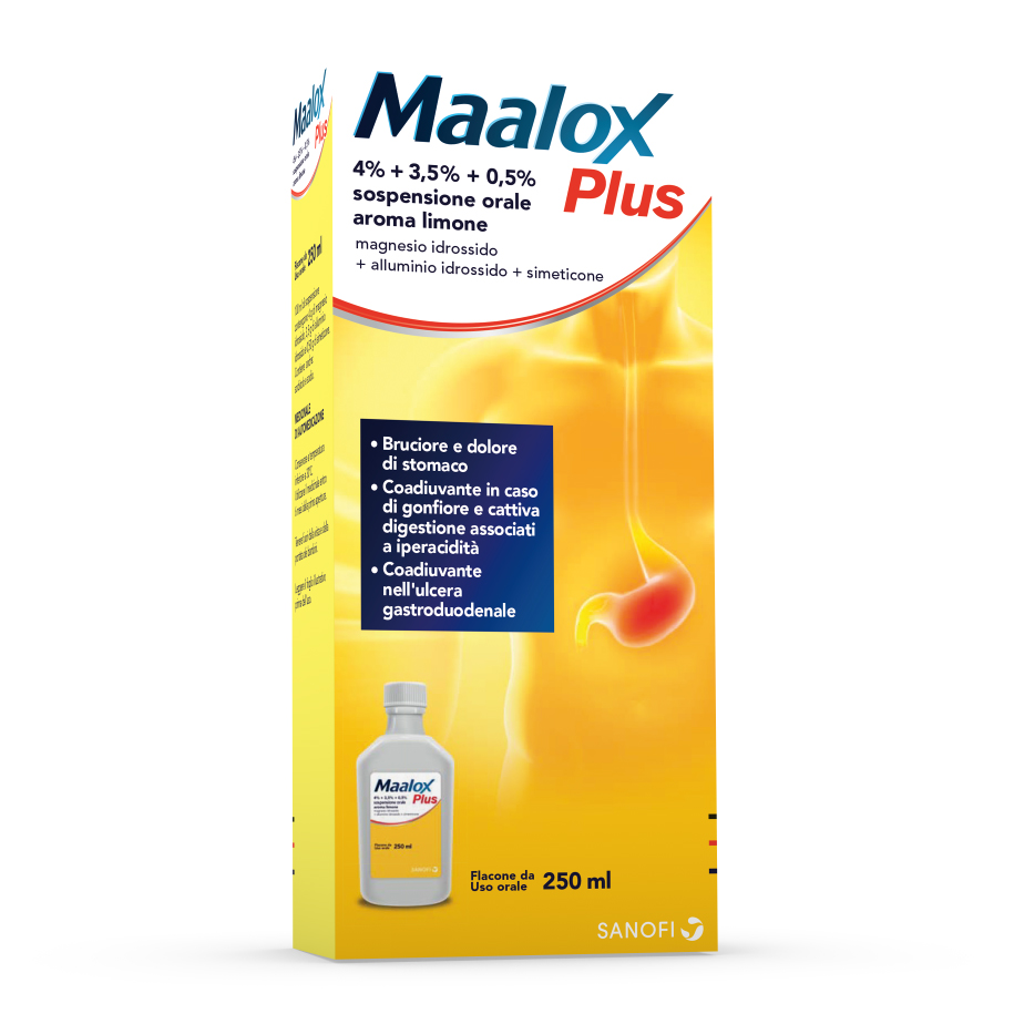 Maalox plus 4% + 3,5% + 0,5% sospensione orale aroma limone