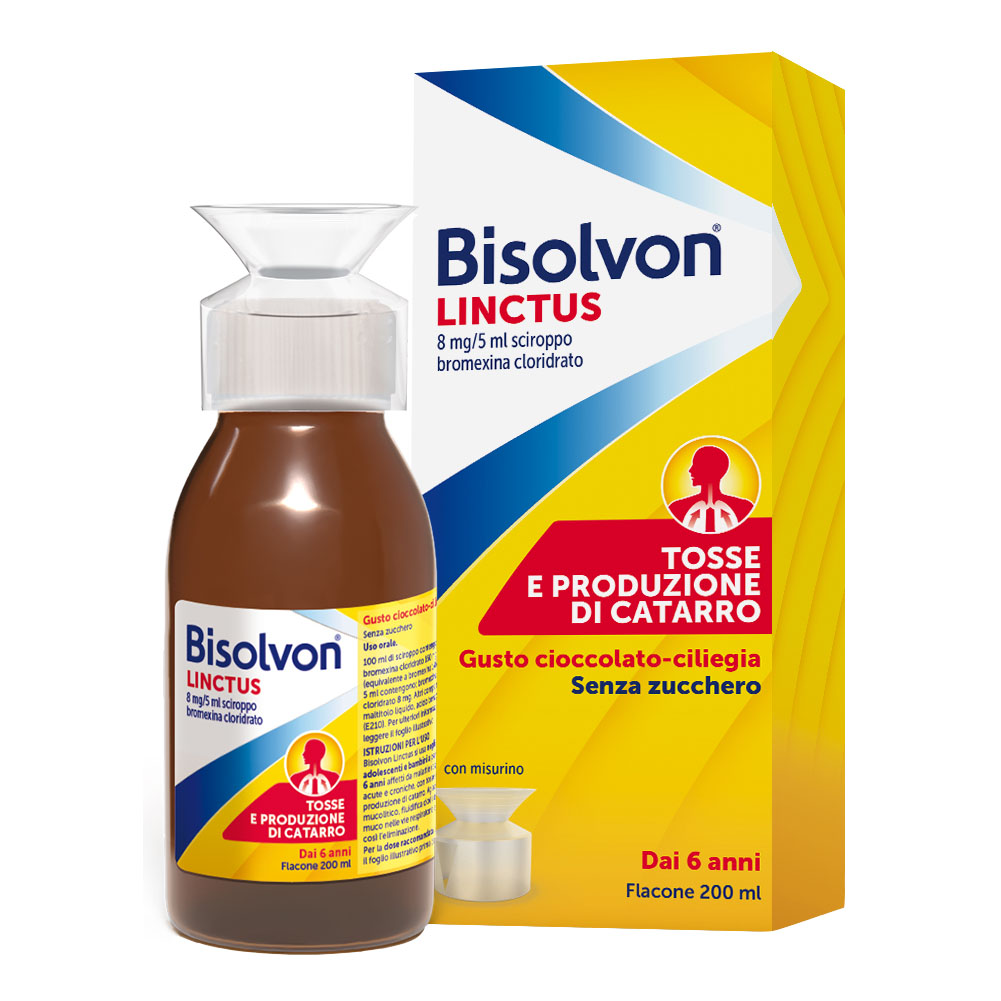 Bisolvon linctus 8 mg/5 ml sciroppo - gusto cioccolato-ciliegia bromexina cloridrato