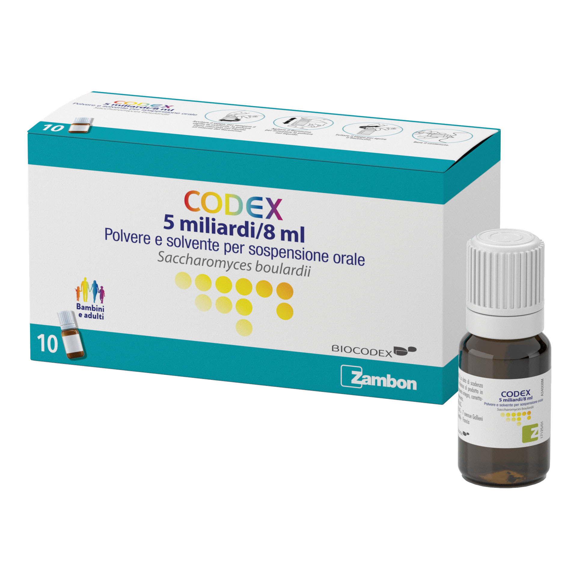 Codex 5 miliardi/8 ml polvere e solvente per sospensione orale saccharomyces boulardii