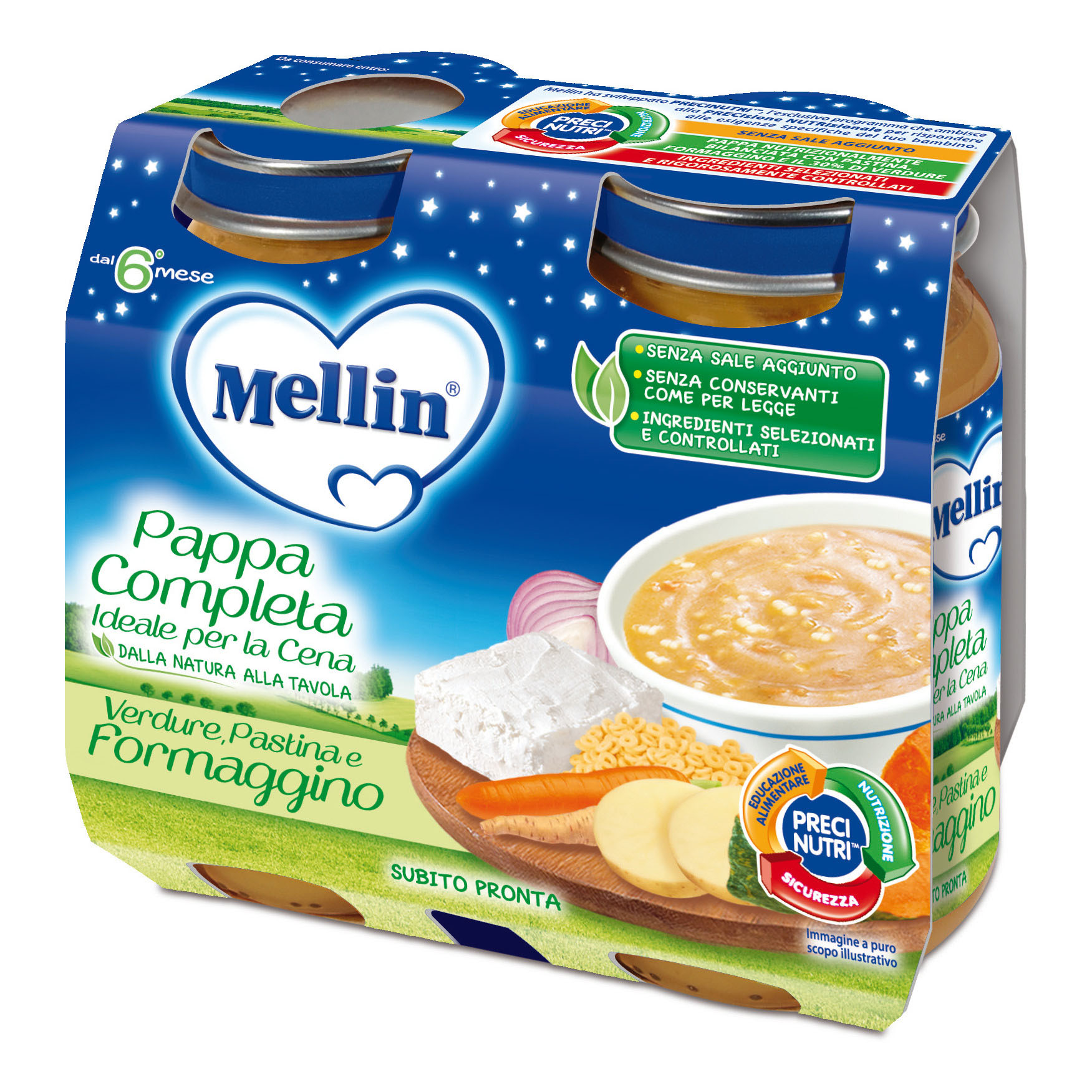 Mellin cena completa pastina verdure formaggino 2 pezzi 200 g