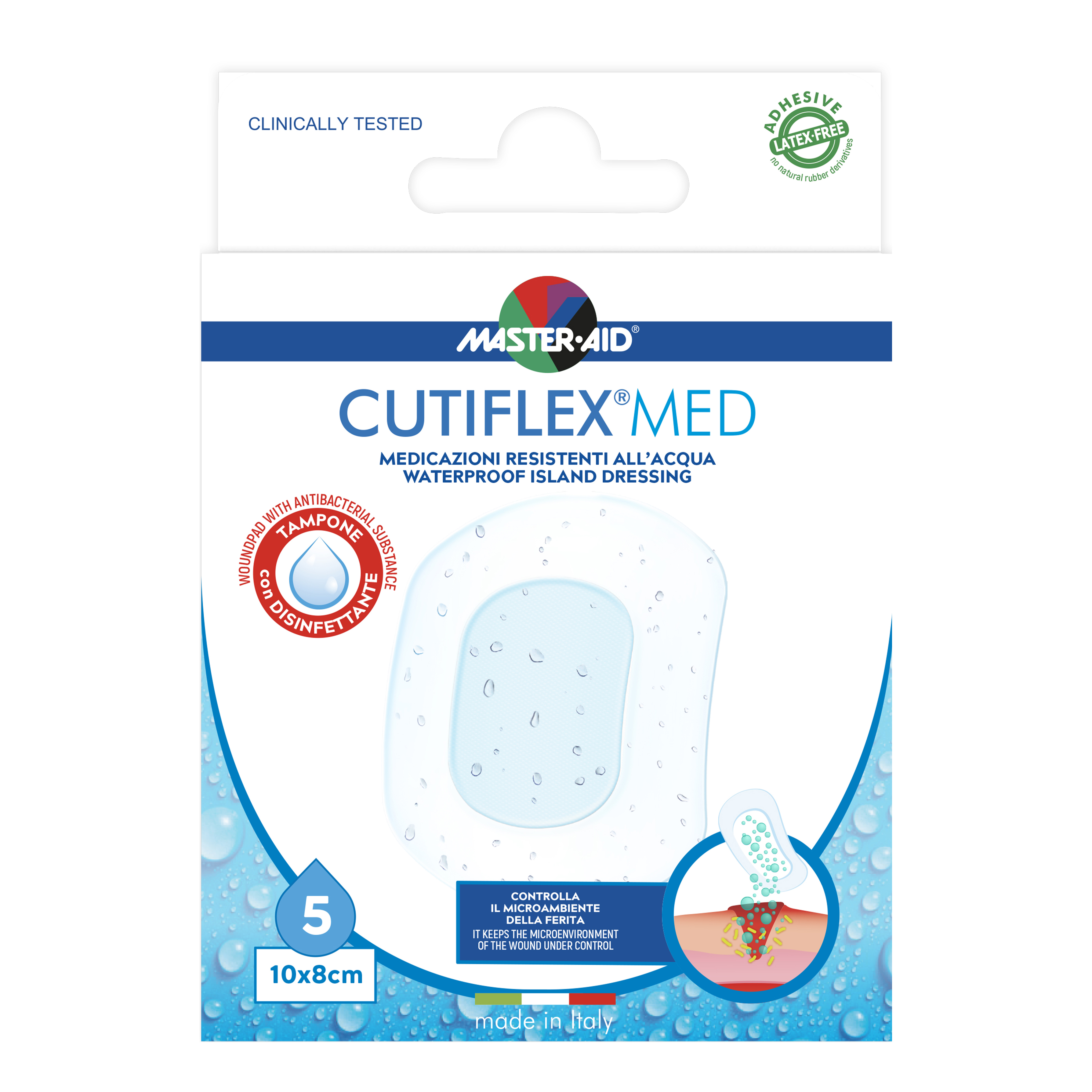 Medicazione autoadesiva trasparente impermeabile master-aid cutiflex 10x8 5 pezzi