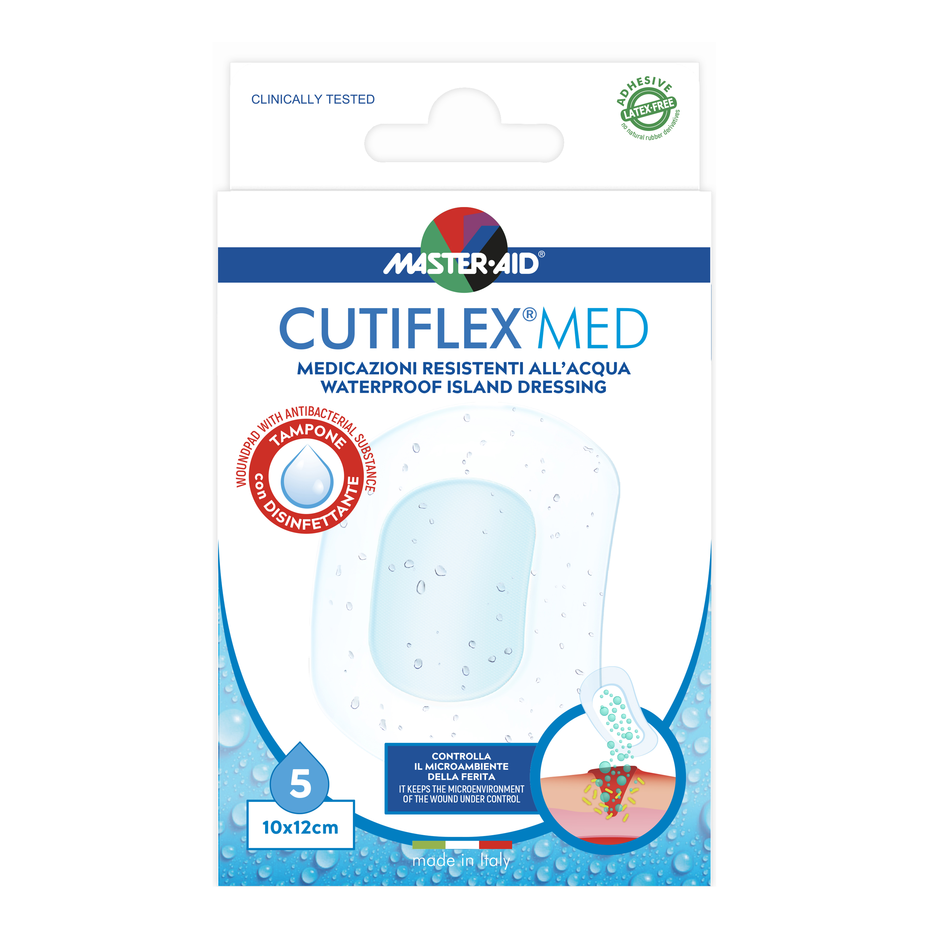 Medicazione autoadesiva trasparente impermeabile master-aid cutiflex 10x12 5 pezzi