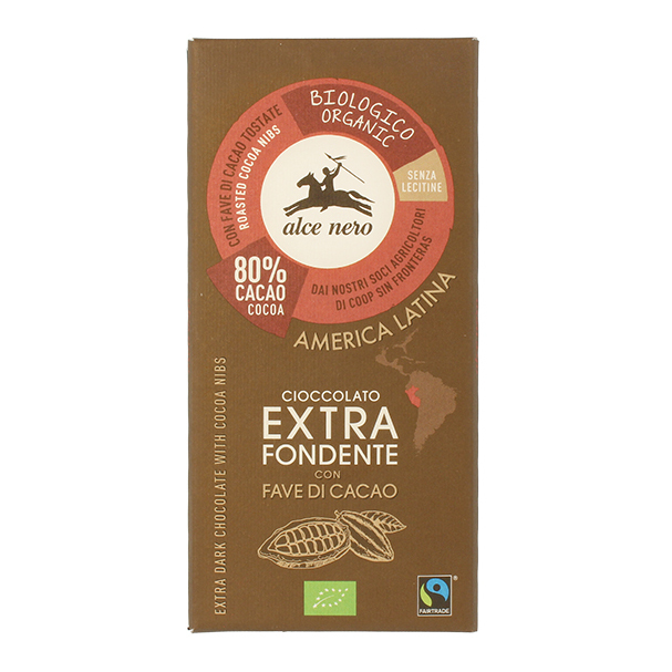Tavoletta cioccolato extrafondente bio con fave di cacao bio fairtrade 100 g