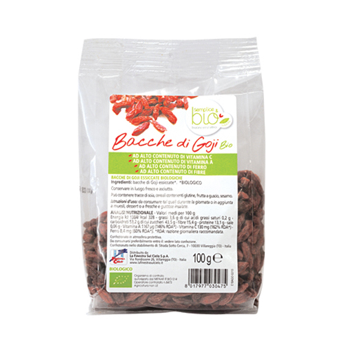 Fsc semplice&bio bacche di goji bio ad alto contenuto di fibra 100 g