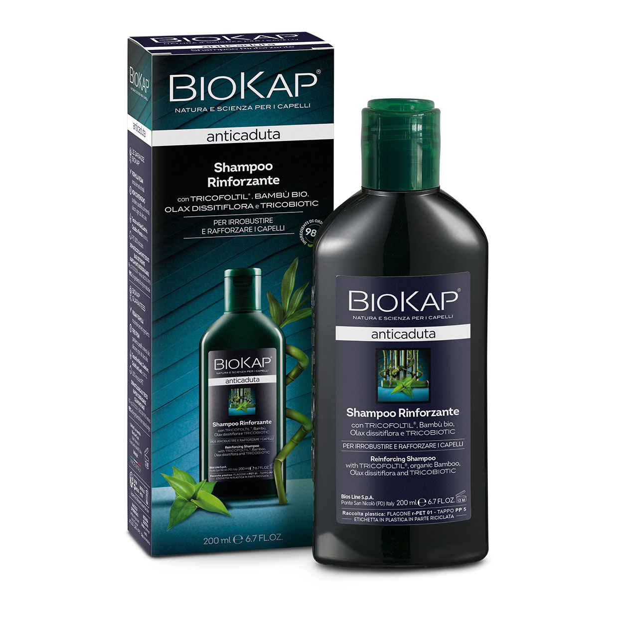 Biokap shampoo rinforzante anticaduta con tricobiotic nuova formula 200 ml