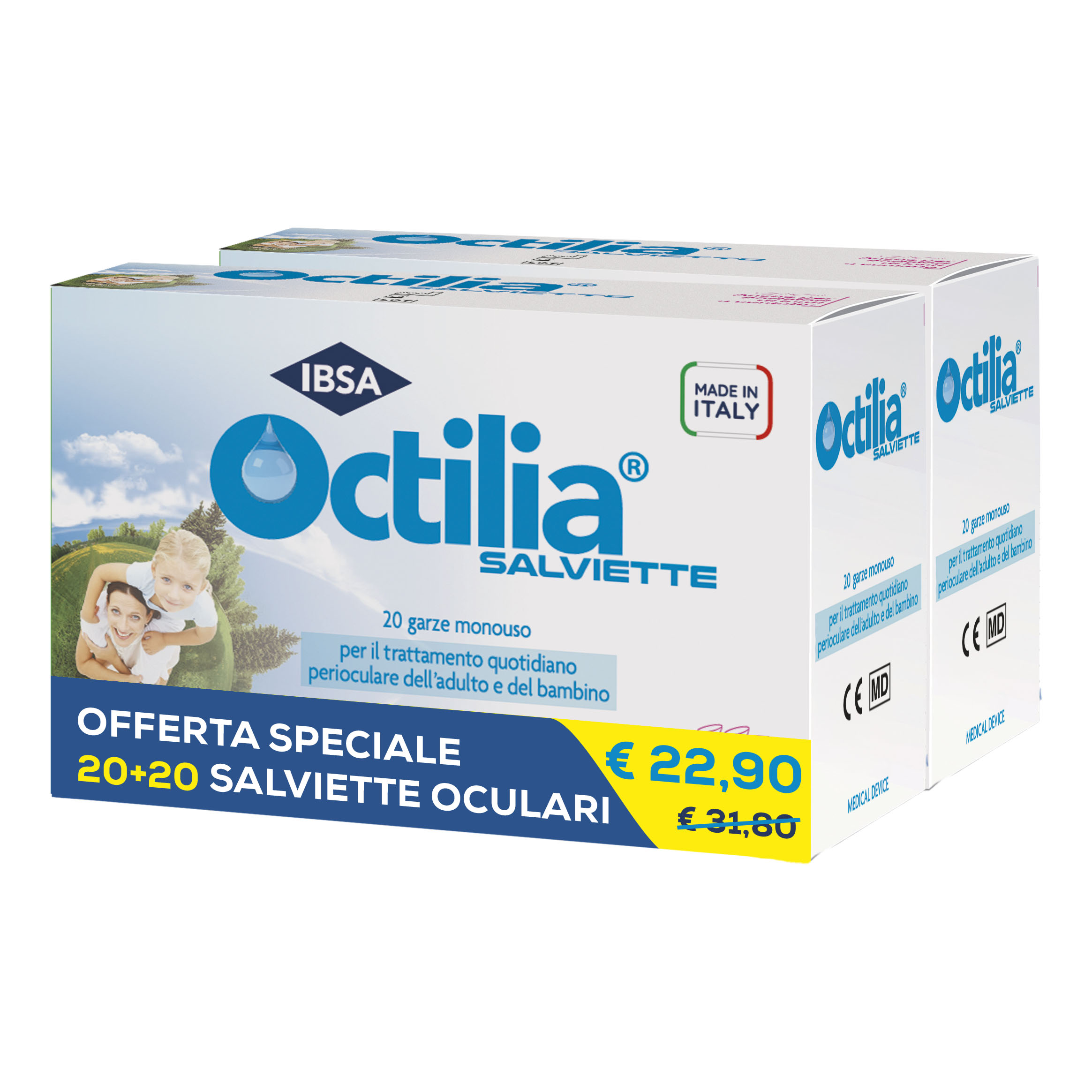 Salviette perioculari octilia bipack 20+20 garze monouso
