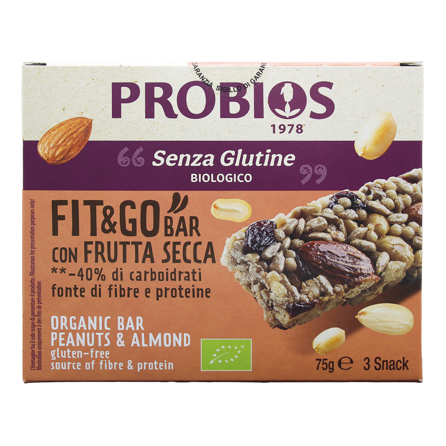 Probios fit&go barretta frutta secca 3 pezzi da 25 g