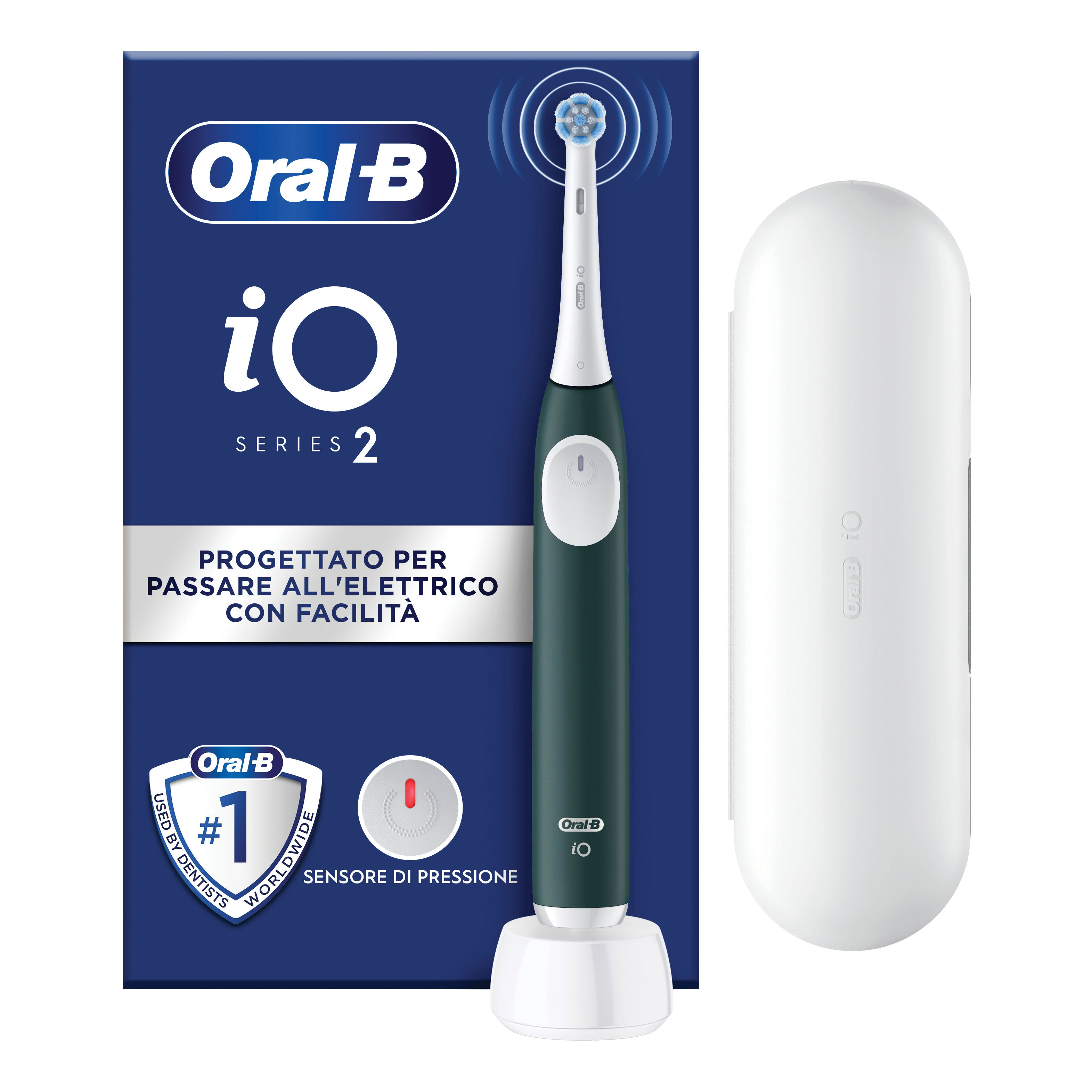 Oralb power spazzolino elettrico io2 series forest green + travel case