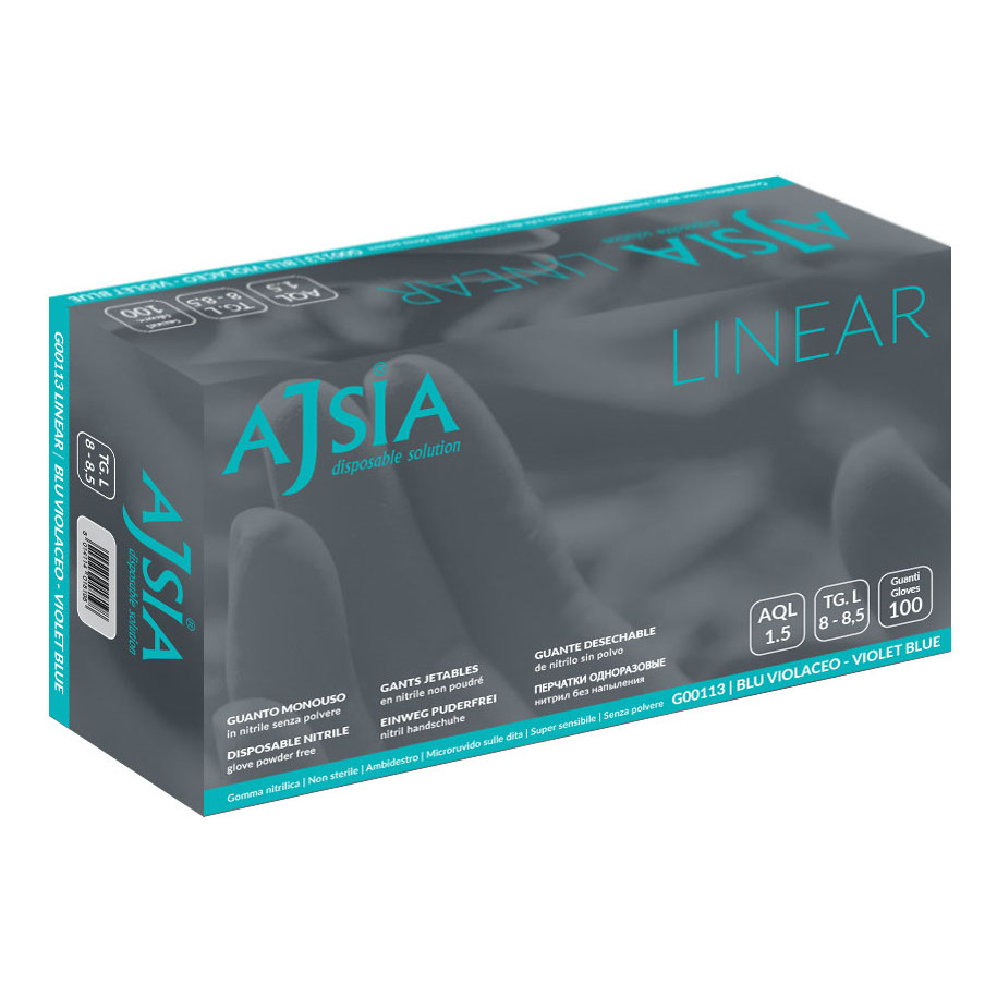 Guanto monouso in nitrile senza polvere ajsia linear blu violaceo extralarge 100 pezzi