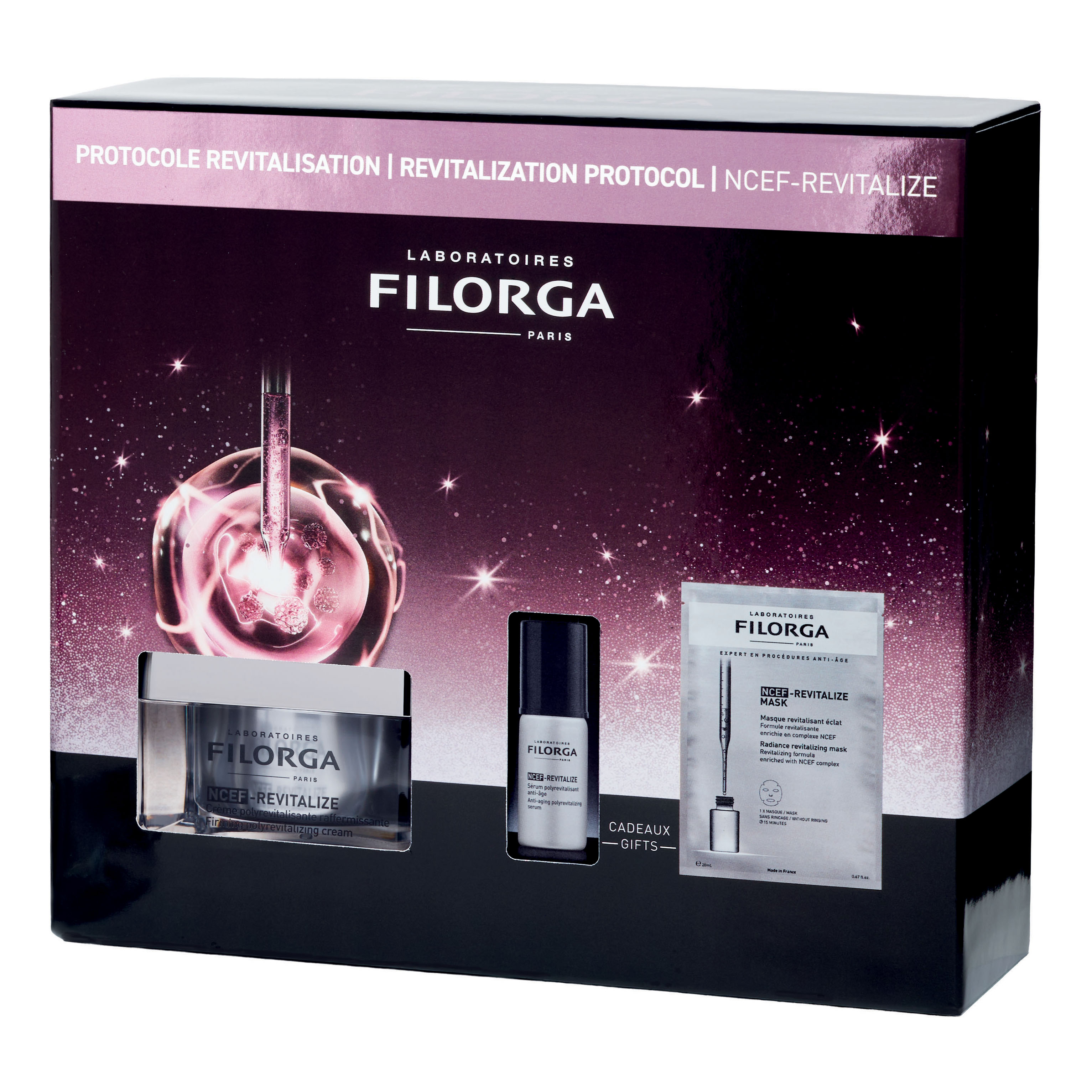 Filorga xmas coffret ncef revitalize 2025 1 ncef revitalize crema 50 ml + 1 ncef revitalize serum 5 ml + 1 ncef revitalize sheet mask