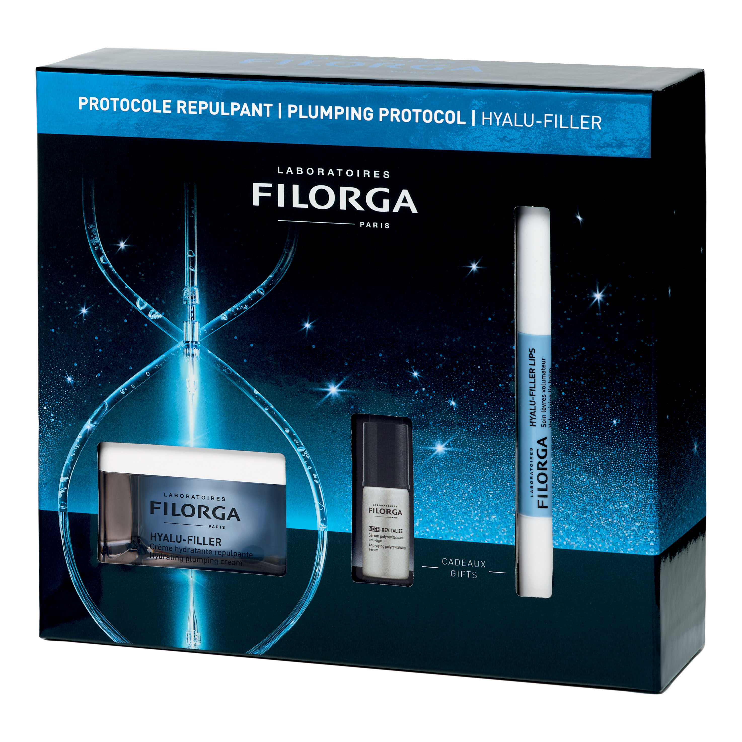 Filorga xmas coffret hyalu filler 2025 1 hyalu filler crema 50 ml + 1 nced revitalize serum 5 ml + 1 hyalu filler lips 4 ml