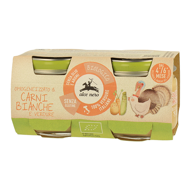 Omogeneizzato carni bianche con verdure baby food bio alce nero 2 x 80 g