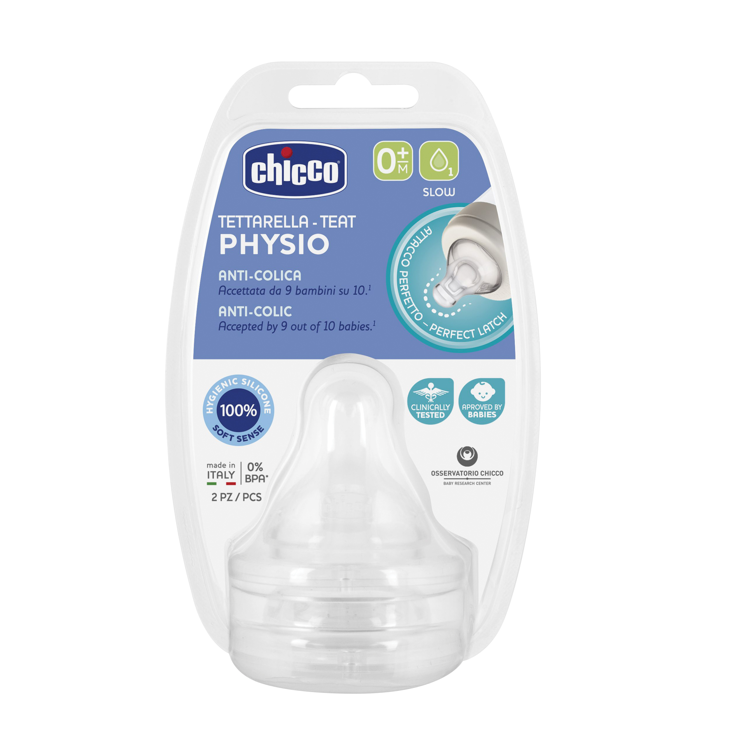 Chicco tettarella perfect 5 0m in silicone 1 foro 2 pezzi