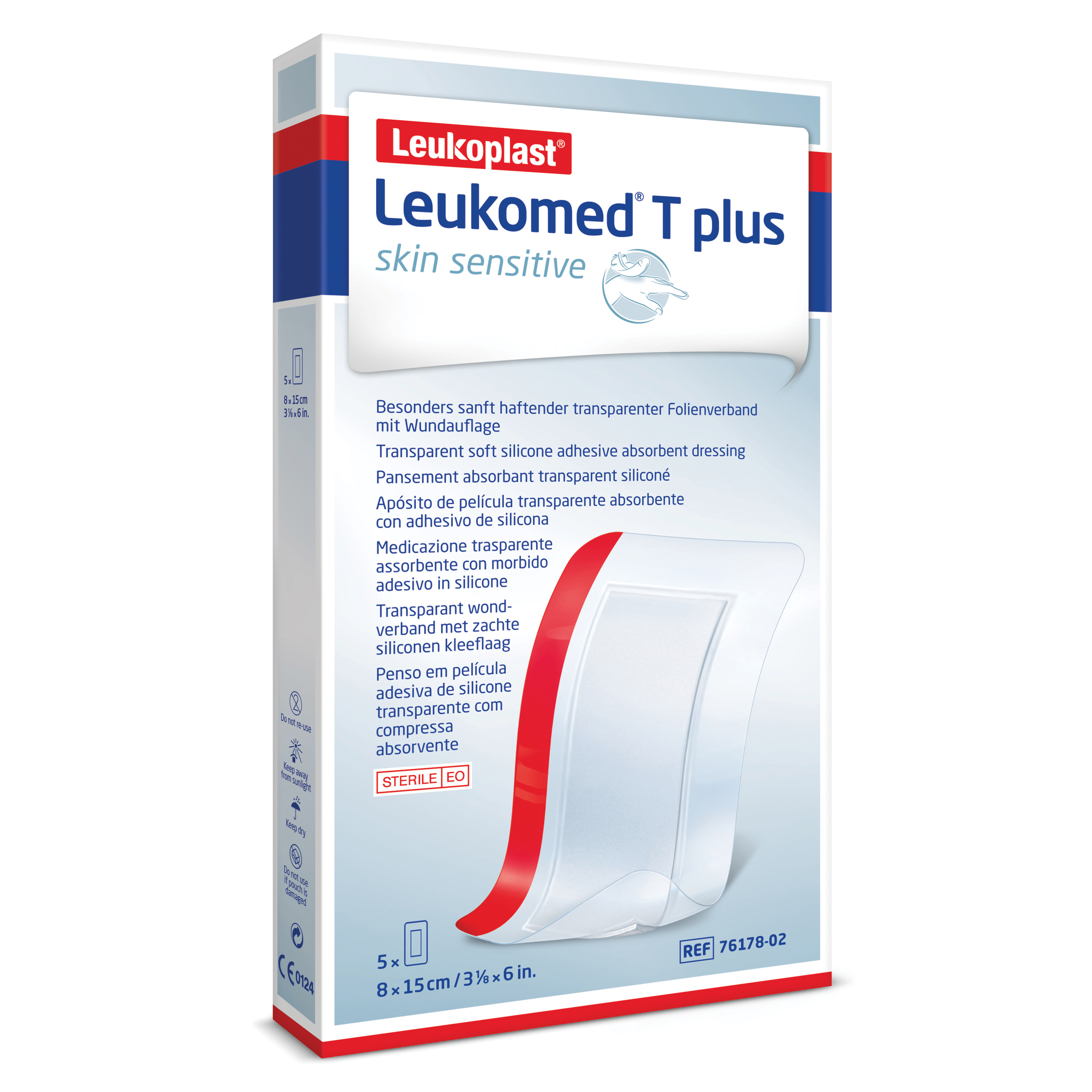Leukomed t plus skin sensitive medicazione post-operatoria trasparente impermeabile con massa adesiva al silicone 8x15cm 5 pezzi