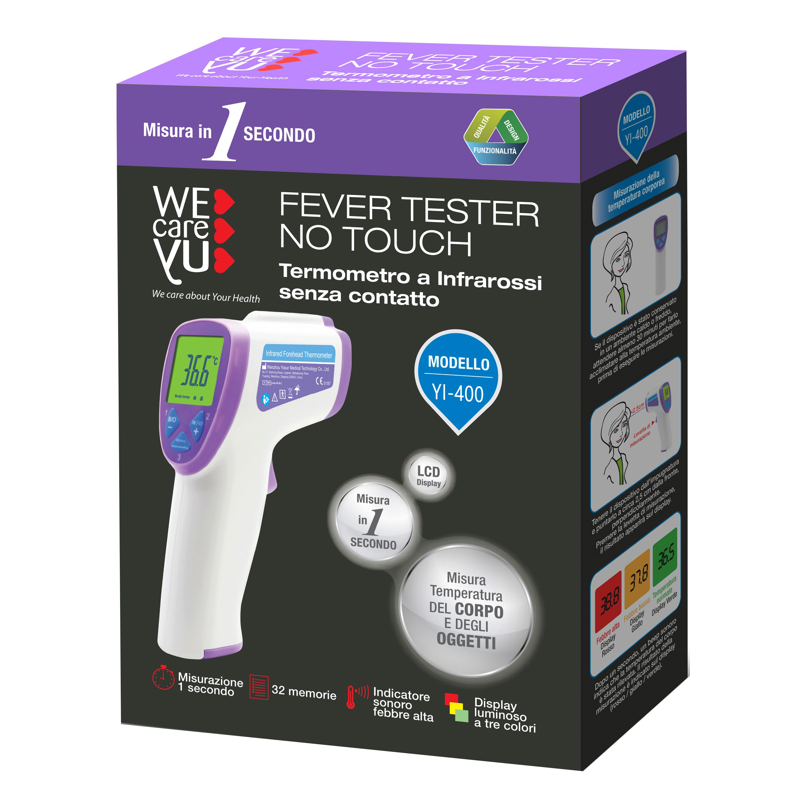 Termometro a infrarossi senza contatto wecareyu fever tester no touch 1 pezzo