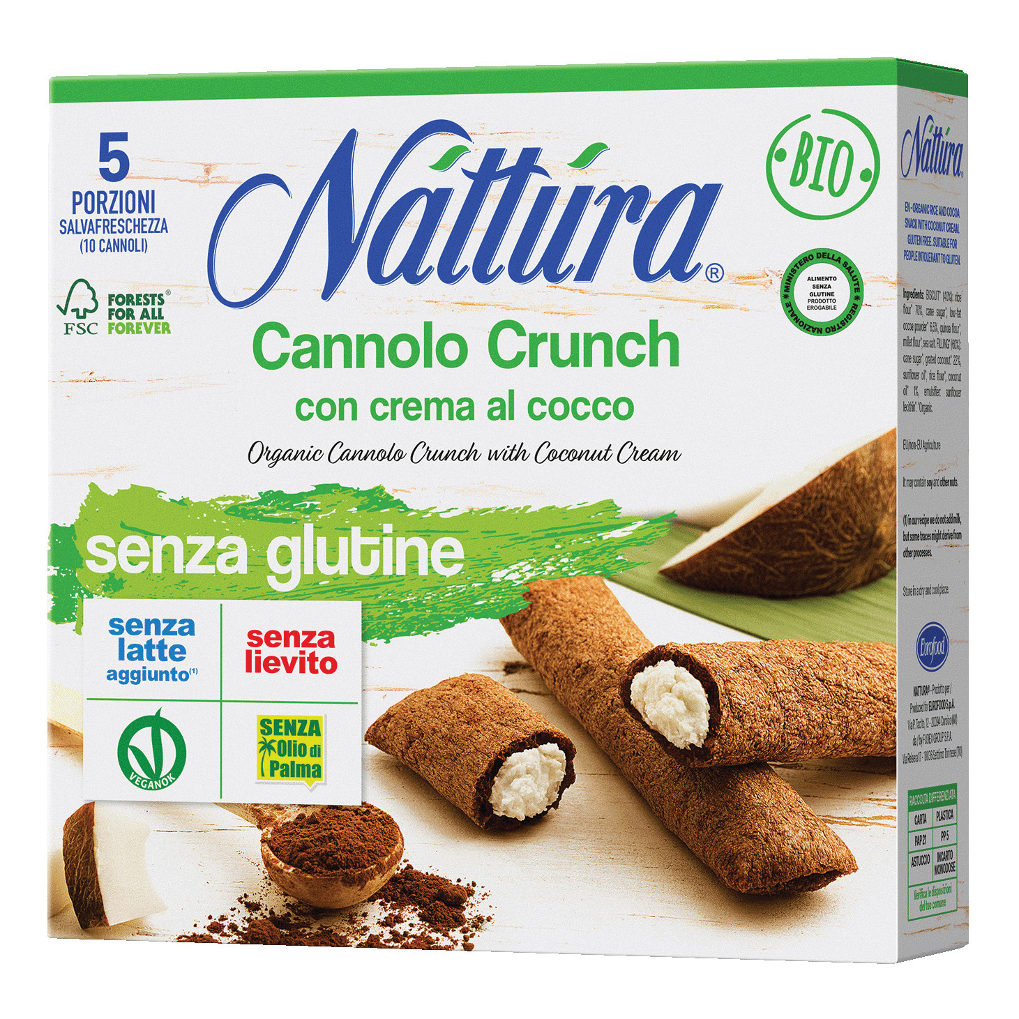Nattura cannolo crunch con crema al cocco bio 5 pezzi da 25 g