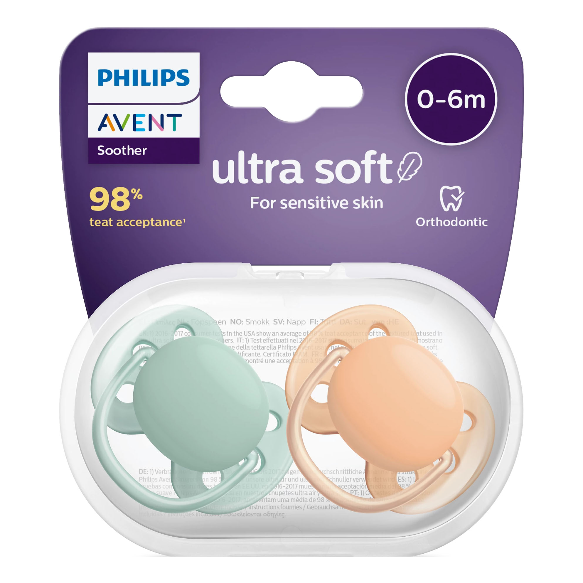 Avent succhietto ultra soft 0-6m no deco neutro 2 pezzi