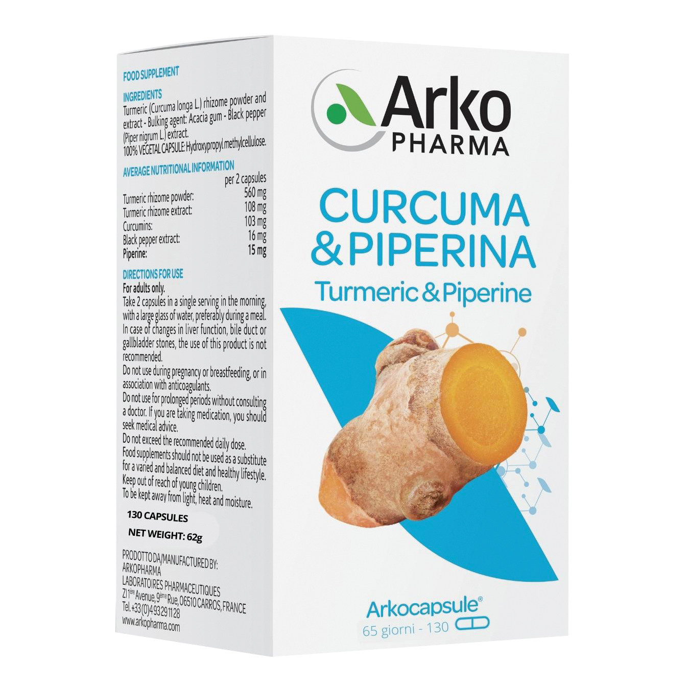 Arkocps curcuma + piperina 130 capsule
