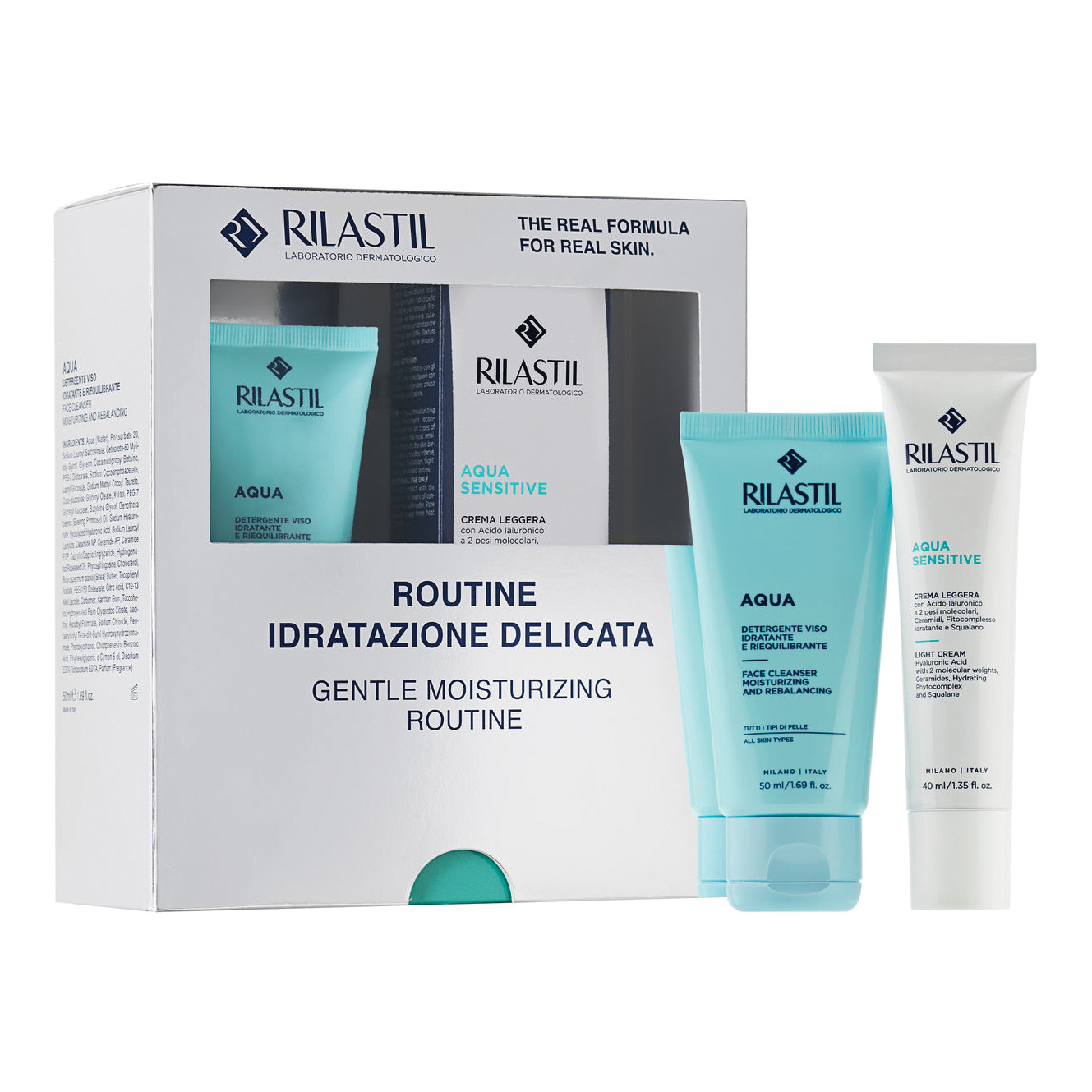 Rilastil cofanetto natale idratazione delicata 1 rilastil aqua detergente 50 ml + 1 rilastil aqua sensitive crema leggera 40 ml
