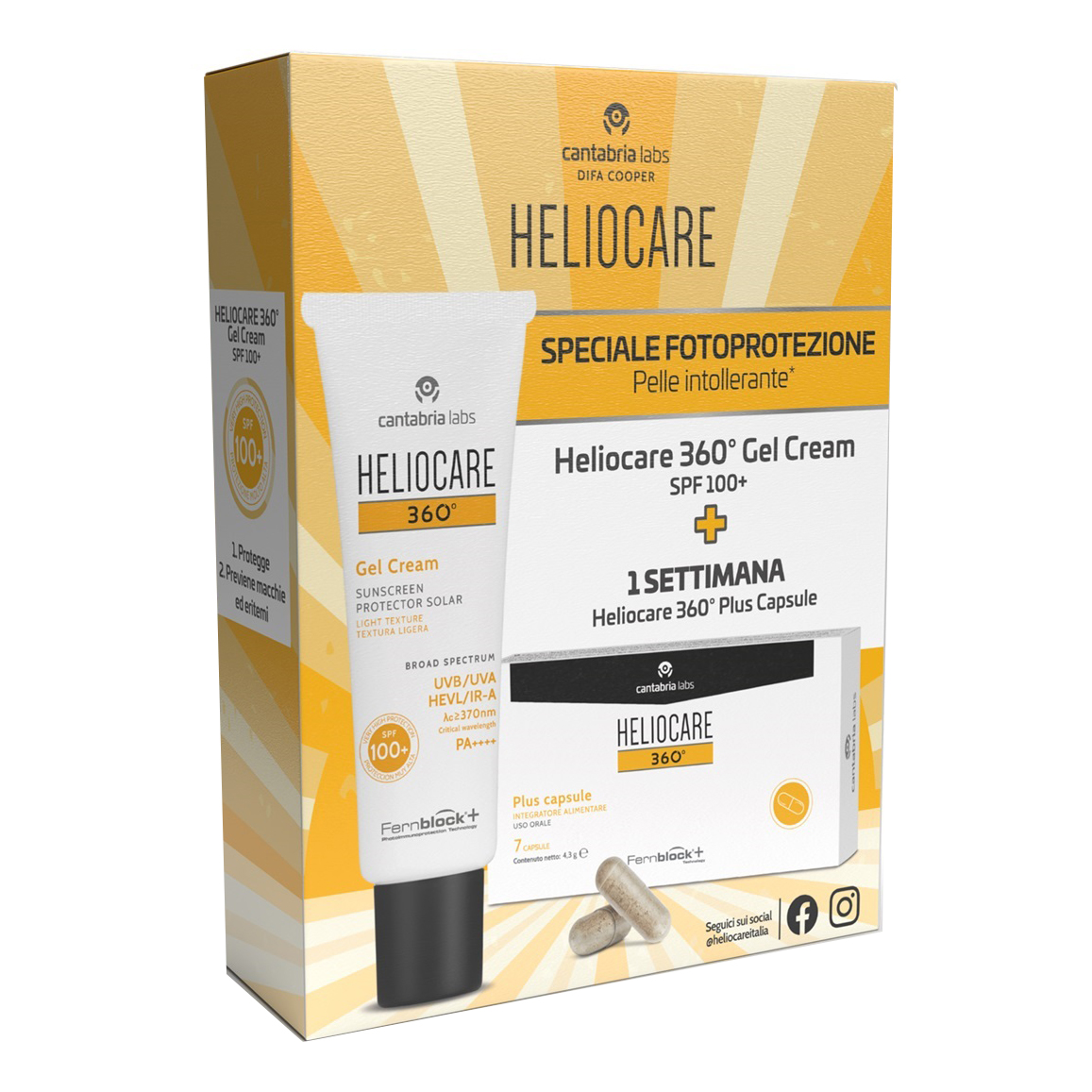 Heliocare 360 gelcream 100+ 50 ml + heliocare 360 plus 7 capsule campione