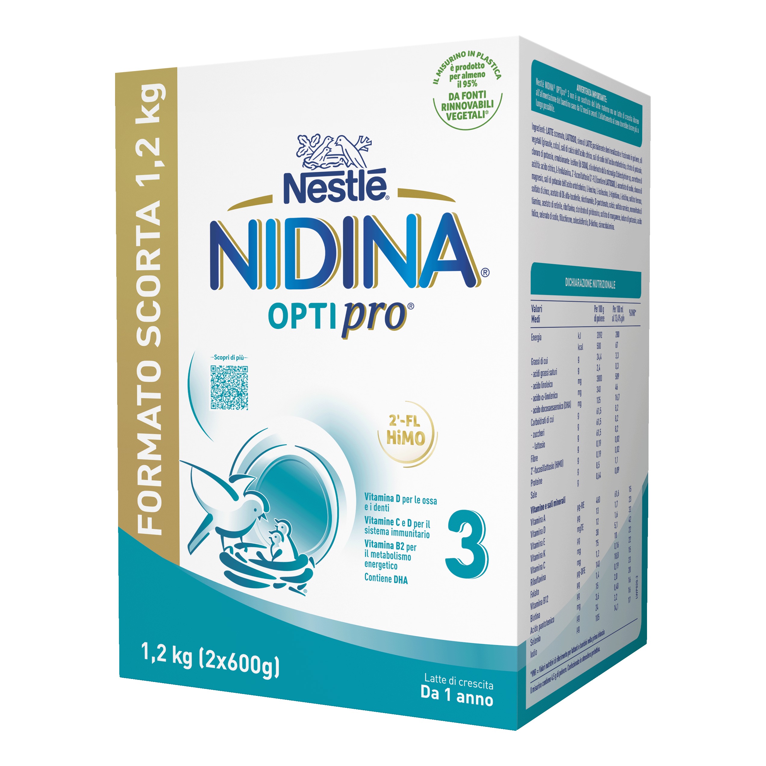 Nidina optipro 3 polvere 2 pezzi da 600 g