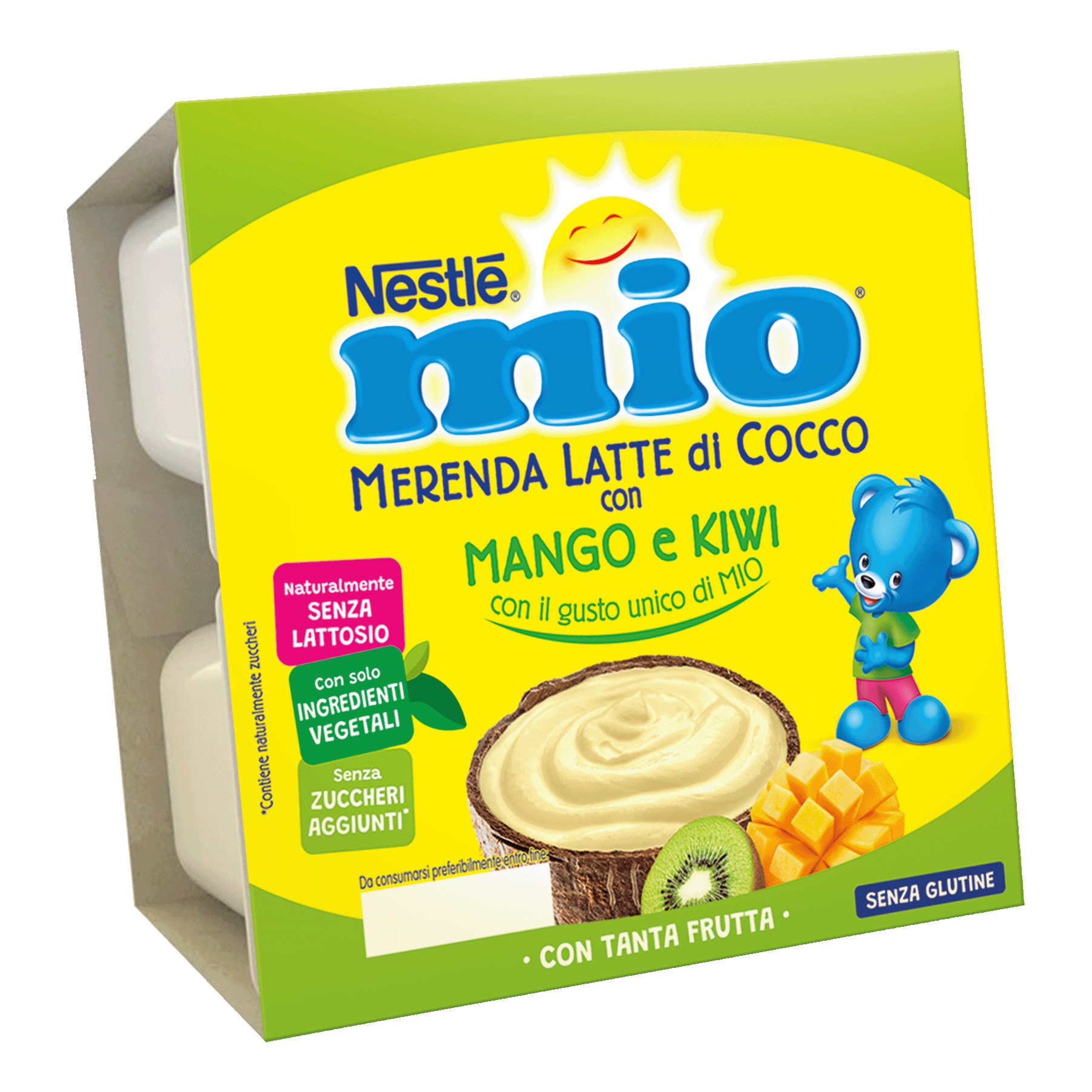 Mio merenda latte di cocco con mango e kiwi 4 pezzi da 90 g