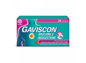 Gaviscon bruciore e indigestione compresse masticabili gusto frutti rossi  sodio alginato/sodio bicarbonato/calcio carbonato  250 mg/106,5 mg/187,5 mg
