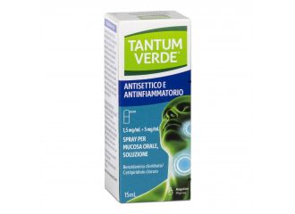 Tantum verde antisettico e antinfiammatorio  1,5 mg/ml + 5 mg/ml spray per mucosa orale, soluzione  benzidamina cloridrato/cetilpiridinio cloruro