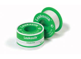 Cerotto adesivo ipoallergenico per fissaggio medicazioni leukosilk supporto acetato di cellulosa bianco adesivo poliacrilico senza resine e gomme naturali 5x500cm mutuabile