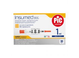 Siringa per insulina pic insumed 0,5 ml 100 ui ago gauge 30 lunghezza 8 mm senza spazio morto 3 sacchetti da 10 pezzi