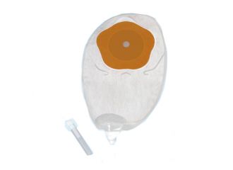 Sacca urostomia mono pezzo con protettore cutaneo e adesivo microporoso con rubineto e valvola antireflusso silk misura 12/55mm 30 pezzi flexima uro