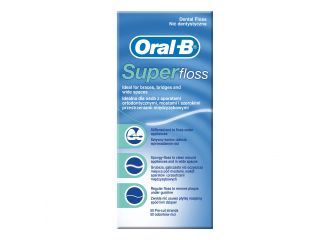 Filo interdentale oral b superfloss estremita' rigida + filo spugnoso + filo standard 50 pezzi pretagliati