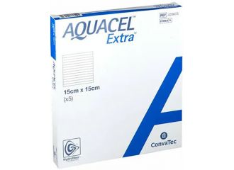 Medicazione in hydrofiber e ioni argento intessuta in lyocell aquacel ag extra drs 15x15cm 5 pezzi