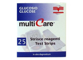 Strisce misurazione glicemia multicare in glucosio elettrodo 25 pezzi