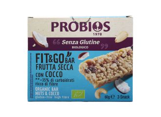Probios fit&go barretta frutta secca e cocco 3 pezzi da 20 g