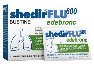 Shedirflu 600 edebronc 20 bustine da 3 g gusto arancia, senza glutine, naturalmente privo di lattosio, senza zuccheri, con edulcorante