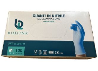 Guanto monouso bl-gunit in nitrile blu non sterile senza polvere con bordo ambidestro misura medium 100 pezzi