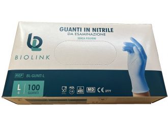 Guanto monouso bl-gunit in nitrile blu non sterile senza polvere con bordo ambidestro misura large 100 pezzi