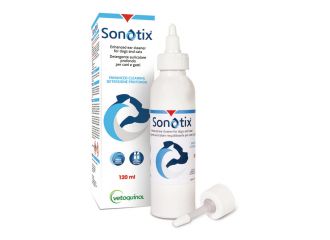 Sonotix detergente auricolare profondo cani e gatti flacone 120 ml + cannula corta rigida + cannula lunga flessibile