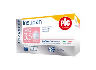 Ago penna insulina pic insupen advanced gauge 34x3,5 mm 100 pezzi