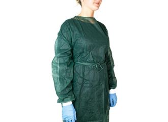 Camice monouso non sterile verde scuro/azzurro polsini in cotone 10 pezzi