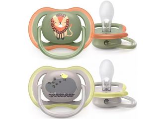 Avent succhietto ultra air 6-18m maschio leone/ippopotamo 2 pezzi