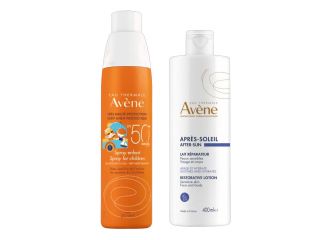 Eau thermale avene solare spray bambino spf50+ 200 ml + ristrutturante doposole 50 ml