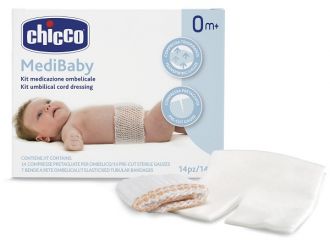 Chicco kit medicazione ombelicale benda a rete elastica calibro 6 + compresse in tnt sterili 10x10 cm 4 pezzi