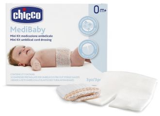 Chicco mini kit medicazione ombelicale benda a rete elastica calibro 6 + compresse in tnt sterili 10x10 cm 4 pezzi